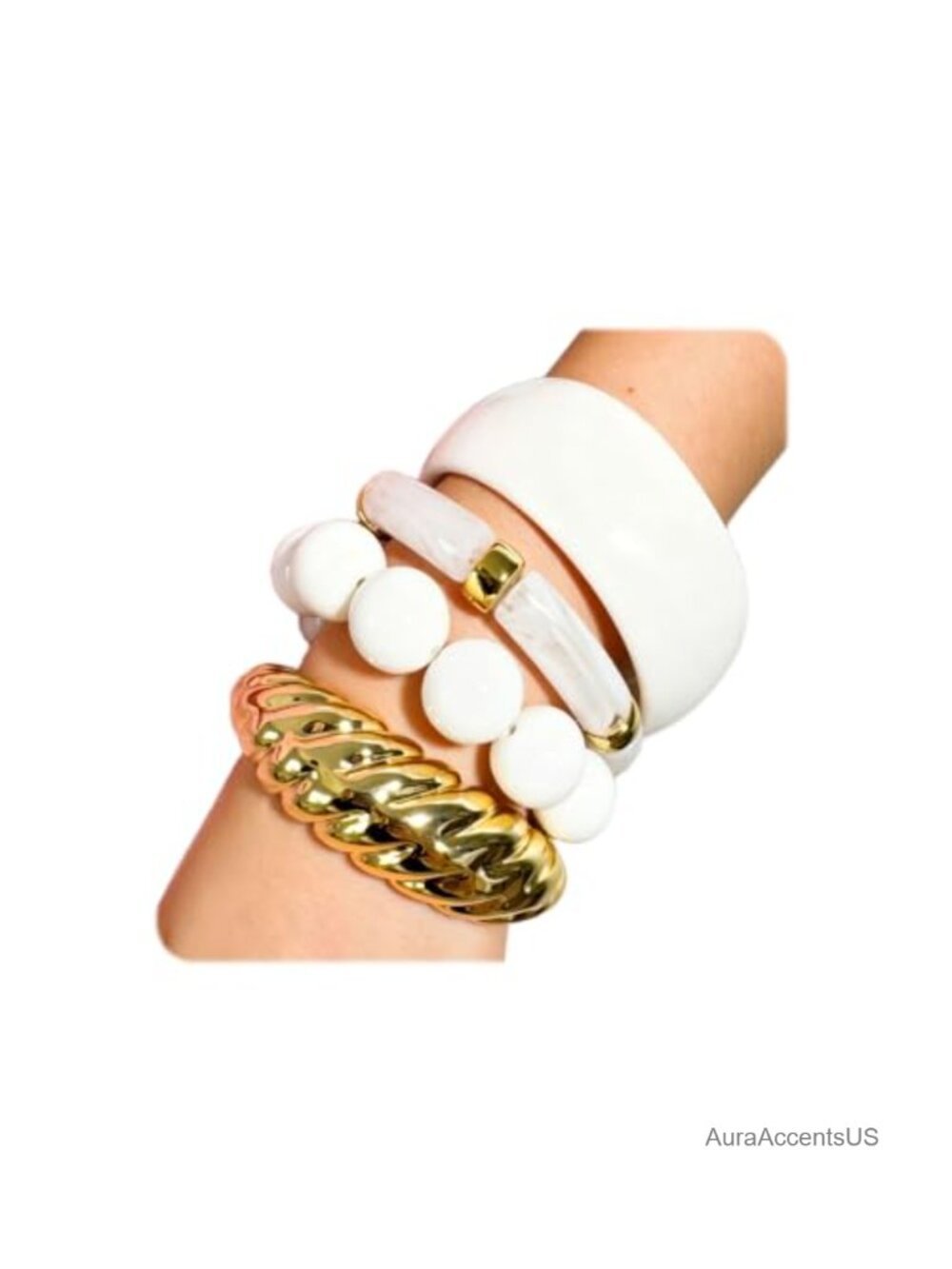 Chunky Resin Beaded Stackable Bangle Bracelet Set for Women
